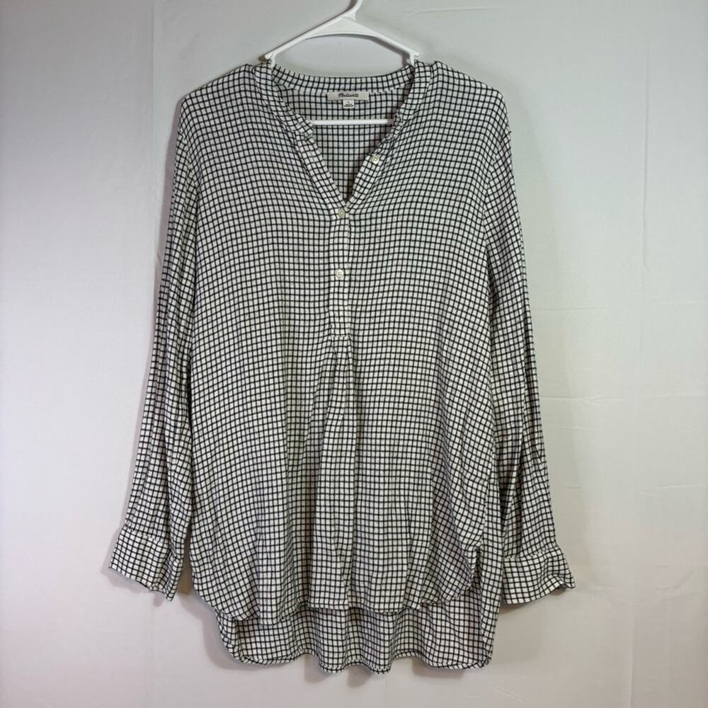 Madewell Black and White Henley Checkered Top Size Large V0426